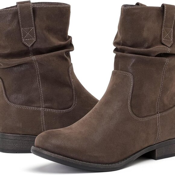 Women's Ankle Boots Faux Leather Flat Low Heel Casual Shoes for Fall Winter - Picture 2 of 6